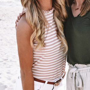 Mock Neck Pink Stripe Shirt